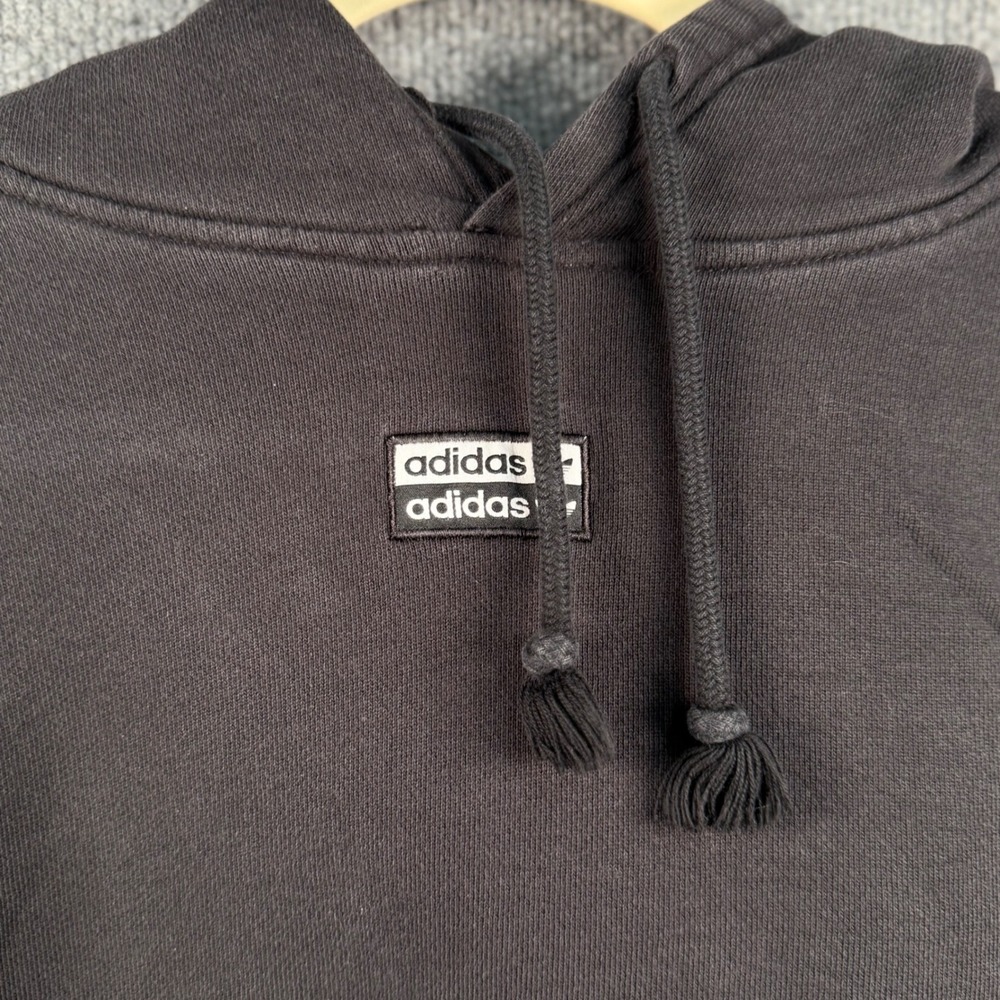 Y2K 90s Adidas Originals Womens Small Cropped Hoodie Black Double Logo Retro Gym - Picture 5 of 9